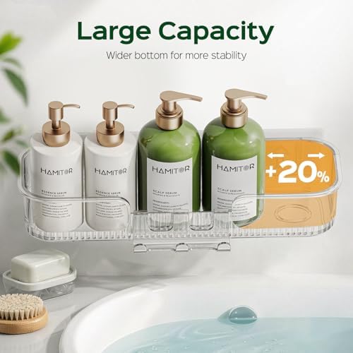 HAMITOR 5 Pack Adhesive Shower Caddy, Clear Transparent Shower Organizer - Image 4