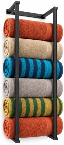 Bathroom Towel Storage Rack, 28 Inch Vertical Towel Holder Wall Mounted Organizer, Rustproof Stainless Steel, Large Capacity, Black by LSWYYP