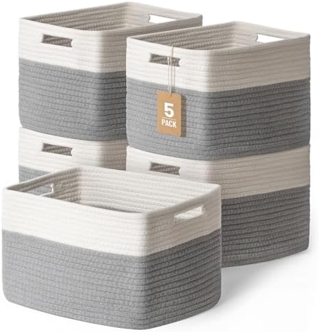 5 Pack Woven Storage Baskets, Decorative Storage Bins for Organizing by YILOBI