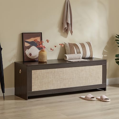 51.2"Storage Chest large,wooden rattan storage bench,Obsidian Black - Image 3