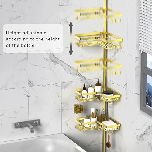 KEGII Corner Shower Caddy Tension Pole, Bathroom Storage Rack, Gold - Image 2
