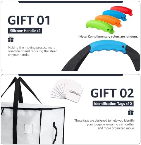 Moving Bags Heavy Duty Extra Large, Moving Boxes, Moving Supplies Essentials, Blue Storage Bins with Lids, Plastic Packing Totes, Storage Bags for Clothes with Handles & Zippers(White, 10 Pack) - Image 3