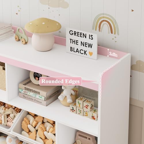 HORSTORS 55" W Toy Storage Organizer, Large Kids Bookshelf, Toy Box, Pink - Image 6