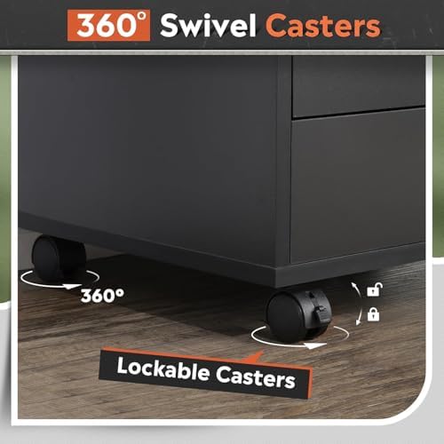 DEVAISE 5 Drawer Cabinet with 1 Door, Mobile Office File Cabinet, Black - Image 6