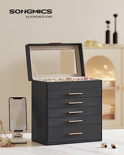 SONGMICS Jewelry Box Organizer, 6-Layer Storage with 5 Drawers, Glass Lid - Image 2