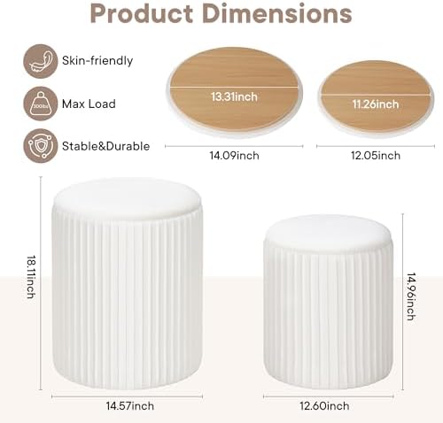 DUMOS Round Ottomans with Storage, Vanity Stool, Foot Stool, Set of 2 - Image 3