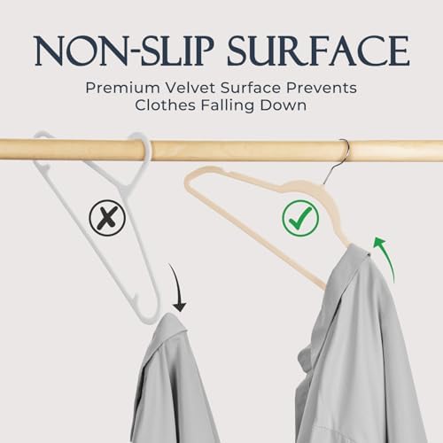 HOUSE DAY Beige Velvet Hangers 40 Pack, Non Slip Clothes Felt Hanger - Image 2