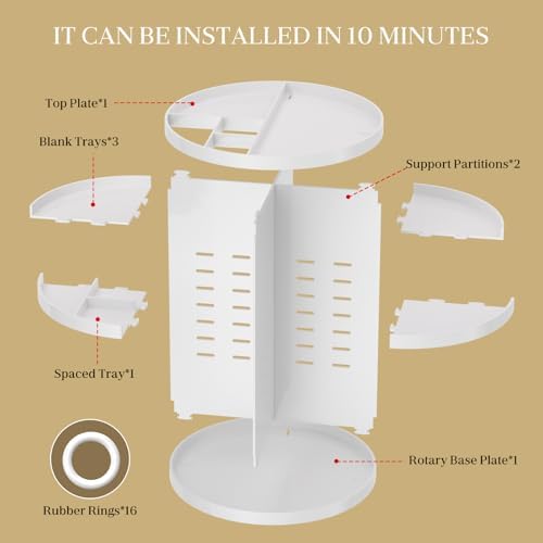Makeup Organizer 360 rotating, Adjustable Skincare Organizers with Brush Holder, Cosmetics Display Cases for Vanity Bathroom Countertop Large Capacity Carousel Make up Caddy Shelf (White) - Image 6