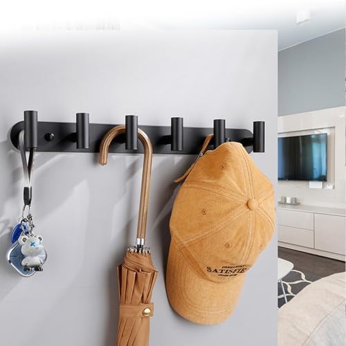 Wall Mounted Coat Hook Rack with 6 Heavy Duty Stainless Steel Hooks for Hanging Clothes, Jackets, Towels - Matte Black - Image 2