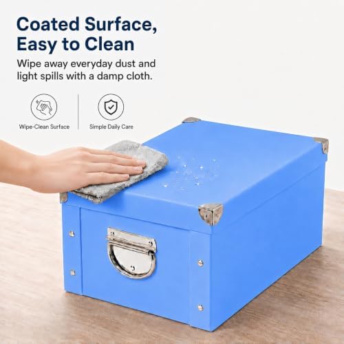 GUOZI Collapsible Storage Box, Decorative Memory Box with Lid & Metal Reinforced Corners, Cardboard File Bin with Handles, Organizer Gift Box for Keepsake Toy Photos Office Nursery Wardrobe Bookshelf - Image 4