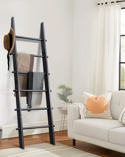 TEAKMAMA 6-Tier 5.4ft Blanket Ladder with Hanging Knobs Black - Image 5
