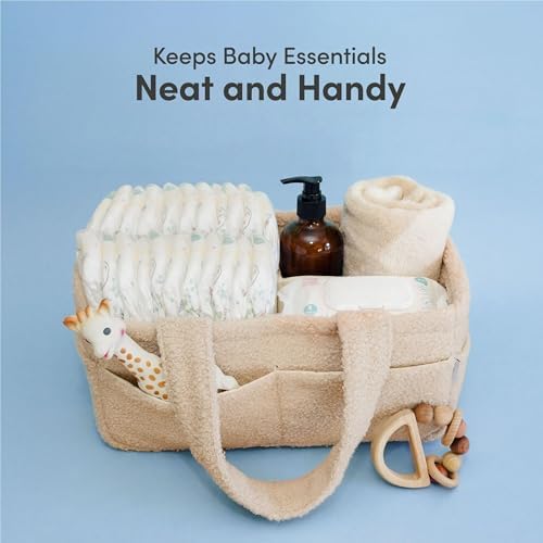 PUTSKA Baby Diaper Caddy Organizer, Nursery Fleece Basket (Cream, Fleece) - Image 4