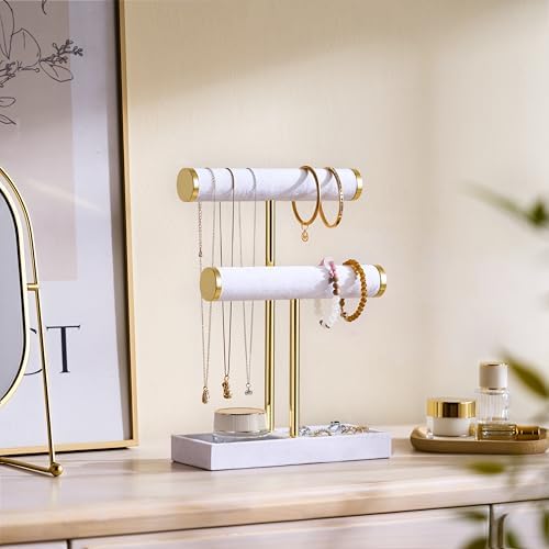 bussdis 2 Tier Bracelet Holder Display, Necklace Holder Organizer, White - Image 3