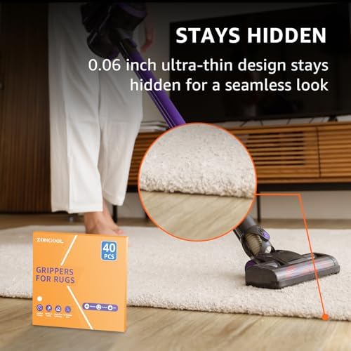 ZONGOOL 40PCS Rug Tape Non Slip Rug Pad Grippers Double Sided Carpet Tape - Image 5