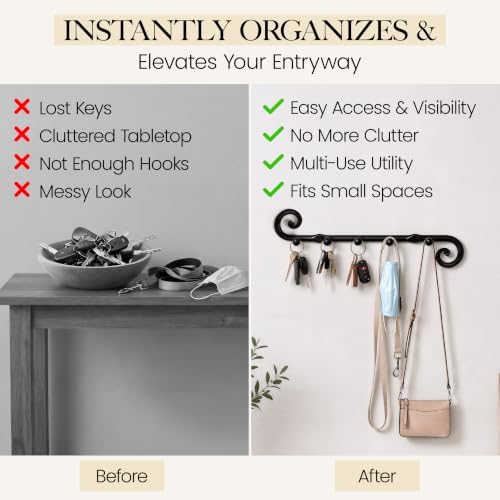 RTZEN Farmhouse Small Key Holder for Wall, Wrought Iron Wall Mount Rack - Image 4