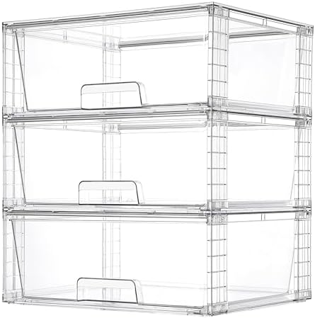 Vtopmart 3 Pack Large Clear Stackable Storage Drawers for Closet, Pantry by Vtopmart