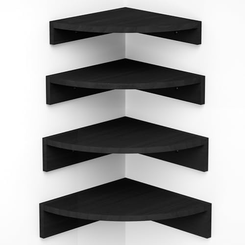 Alsonerbay Wood Corner Floating Shelves Wall Mount 4-Pack, Black by Alsonerbay