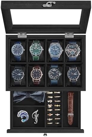 SONGMICS 8-Slot Wooden Watch Box, Display Case with Large Glass Lid by SONGMICSbySONGMICSHOME