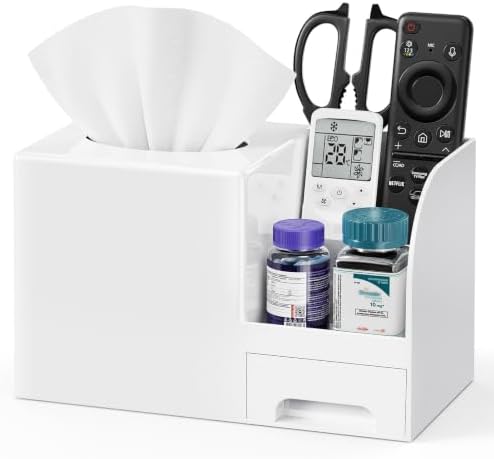 Plastic Square Tissue Box Cover, Multi-Functional Tissue Holder, White by Chintu