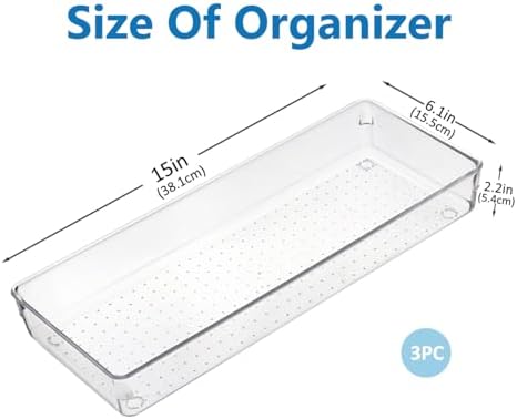 Kutesna 3Pcs Large Clear Drawer Organizer Set,15"x6" Desk Drawer Organizers - Image 2
