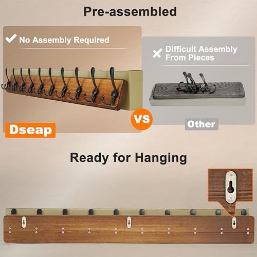 Dseap Coat Rack Wall - Heavy-Duty 38-1/4" Long, with Reinforced 10 Custom Tri-Hooks, Solid Wood Wall Hanger for Coats Hat Jackets - Rustic Farmhouse Entryway Storage, White & Black, Pack of 2 - Image 4