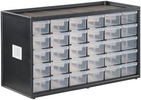 CRAFTSMAN Storage Organizer, 30 Small Drawer Modular Storage System, Easily Stackable, Plastic, Black, White (CMST40730) by CRAFTSMAN