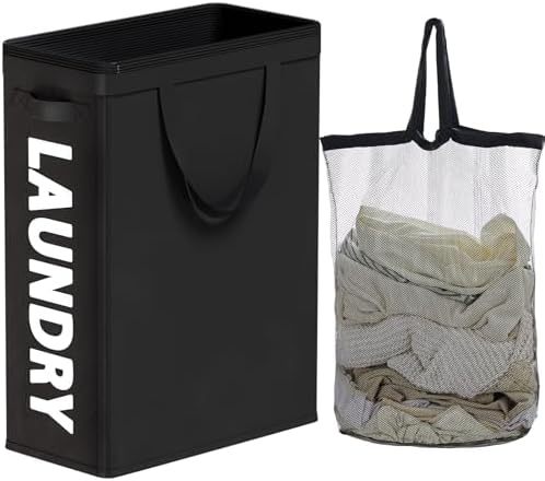 45L Slim Laundry Hamper with Removable Inner Bag & Side Handles, Black by TECHMILLY