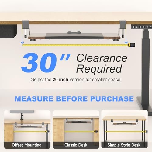 suptek Keyboard Tray Under Desk Pull Out with C Clamp Mount, Computer Keyboard & Mouse Tray, 25.6 (30 Including Clamps) x 11.8 inch Slide-Out Platform Computer Drawer for Typing, DSF1C - Image 2