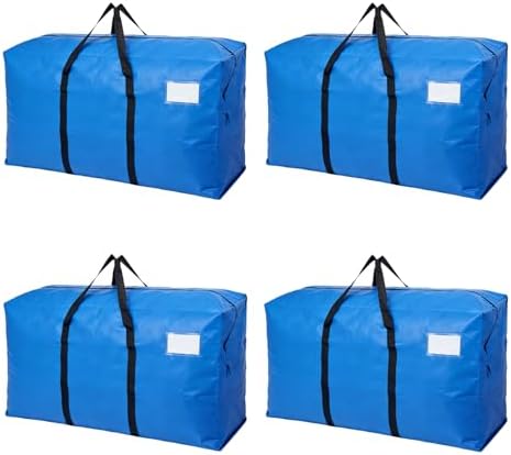 4 Pack Heavy Duty Moving Bags with Backpack Straps & Handles, Large Storage Bags with Zipper for Clothes, College Moving Supplies and Dorm Essentials (33 Gal, Blue) by JVLJVL