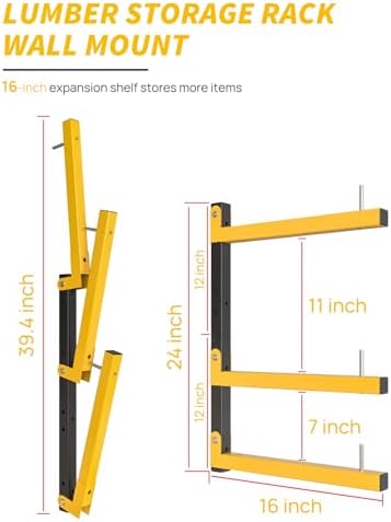 Lumber Rack Wall Mount Storage Racks Folding Wood Organizer Heavy Duty Shelf Brackets With 6-Level 720 Lbs Capacity Yellow Metal Utility Racks Garage Wall Shelving for Indoor and Outdoor Use (4 Pack) - Image 2