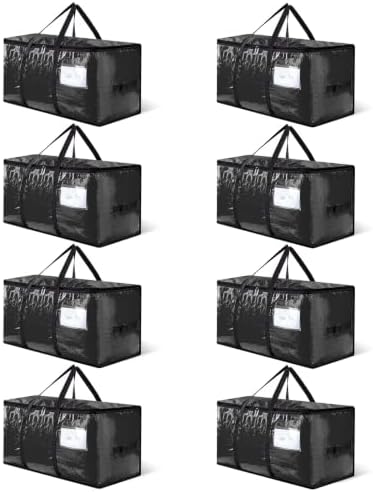 CONGREGATE 8‑Pack Black Moving Bags, Heavy Duty Extra Large PE Storage Packing Bags with Reinforced Handles & Zippers, Alternative to Moving Boxes for Clothes Bedding Storage 97L - Image 2