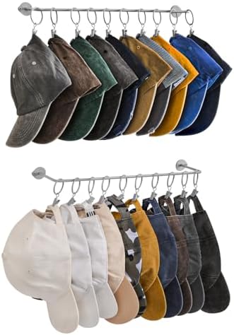 Viklluyr Hat Rack Baseball Cap Wall Organizer - Closet Hats Holder with 20 Hooks - Metal Caps Storage Wall Mounted Hat Hanger Set of 2 for Closet Door Bedroom Entryway Laundry(Grey) by Viklluyr