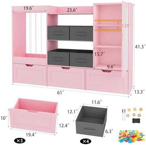61"W Kids Toy Storage Organizer with Stuffed Animal Storage, Wooden - Image 2