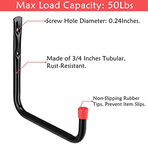 8 Pack Wall Mount Storage Hooks, 9.6IN Garage Utility Hanger for Ladder, Hold Chairs, Garden Tool, Hose, Bike - Image 5