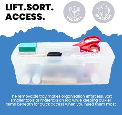 ArtBin 6937AG Essentials Lift-Out Tray Box, Portable Art & Craft Organizer with Handle and Tray, Clear/Aqua, Pack of 6 - Image 7