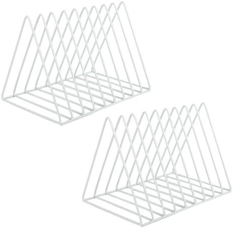 EASEPRES Vinyl Record Holder Storage, 9 Slot Metal Magazine Book Album Display Rack, Stylish Triangle Desktop File Sorter Organizer for Home Office, White Pack of 2 by EASEPRES