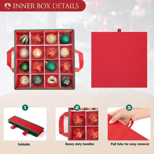 Christmas Ornament Storage Box Containers Holiday Decoration Organizer, Christmas Ball Accessories Holder with Adjustable Dividers, 4 Removable Trays, Zippered Closure, 600D Oxford 13x13x13.39 - Image 5