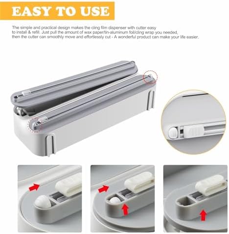 Magnetic Plastic Wrap Dispenser with Cutter - Refillable Aluminum Tin Foil and Plastic Wrap Organizer for Kitchen, Quasziwa Upgraded 3 in 1 Paper Towel Holder Wall Mount - Fits 12" Roll, White - Image 5