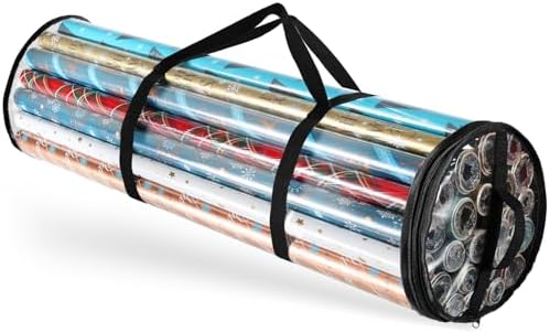 Hearth & Harbor Wrapping Paper Storage Container - Clear Wrapping Paper Holder Fits Up To 14 Rolls of 40" - Tear Proof Gift Wrapping Organizer Storage - Premium Christmas Storage Bag For Easy Carrying by HearthHarbor