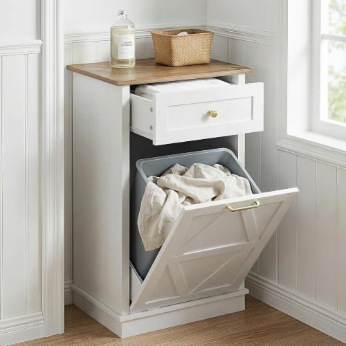 YESHOMY 10 Gallon Tilt Out Trash Cabinet with Drawer, White - Image 4
