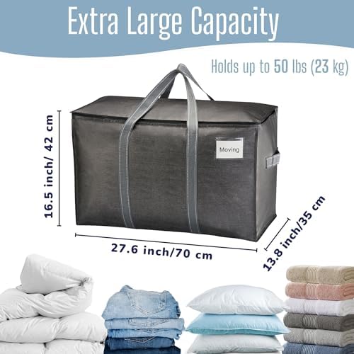 VENO 10 Pack Heavy Duty Moving Bags, Extra Large Storage Bags with Reinforced Handles & Strong Zippers, Foldable & Reusable Moving Box Alternative for Clothes & Dorm Storage - Image 4