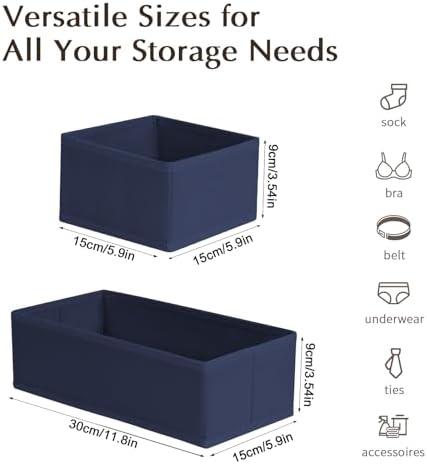 DIMJ Drawer Organizers Clothes, Set of 16 Dresser Organizer Bins, Fabric Closet Organizers and Storage, Shallow Drawer Dividers for Nursery, Clothing, Baby Clothes, Socks, Underwears, Tie (Navy Blue) - Image 2
