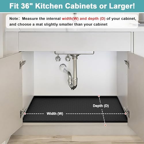 Under Sink Mats for Kitchen Waterproof, 34" x 22" Silicone Under Kitchen Sink Mats and Protectors for Cabinets, Under Sink Tray Organizer, Shelf Liners Cabinet Liner for Kitchen and Bathroom, Black - Image 3