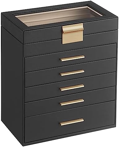 SONGMICS Jewelry Box Organizer, 6-Layer Storage with 5 Drawers, Glass Lid by SONGMICSbySONGMICSHOME