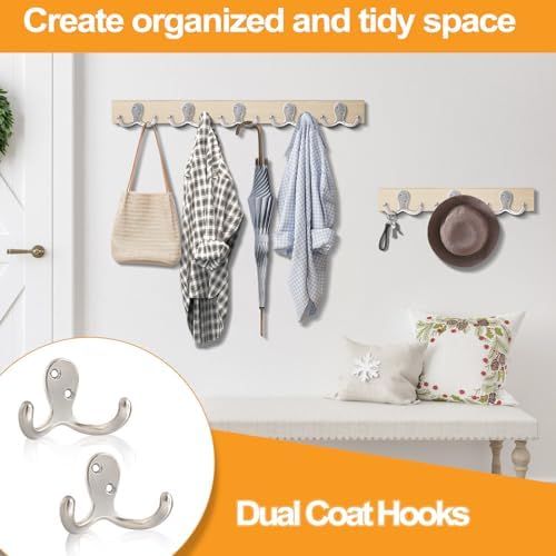 20 Pack Coat Hooks Wall Hooks for Hanging, Heavy Duty Double Prong Metal Hook Wall Mounted for Living Room, Bathroom, Kitchen, Bedroom for Coat, Bag, Scarf, Towel, Hat, Key, Cup (Silver) - Image 4