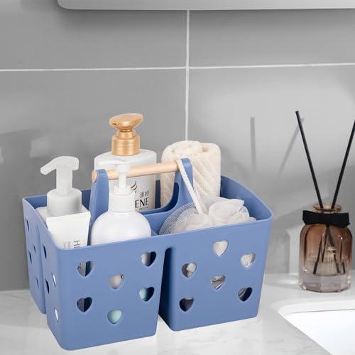 Portable Shower Caddy Plastic Shower Basket Organizer with Handle Dark Blue - Image 4