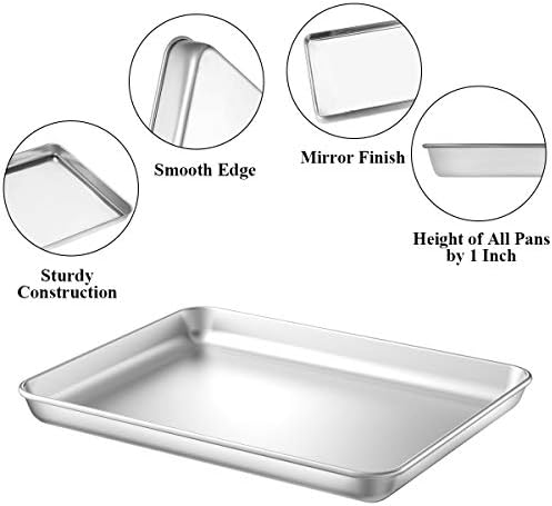 Baking Sheet with Rack Set [2 Pans + 2 Racks], Wildone Stainless Steel Cookie Sheet Baking Pan Tray with Cooling Rack, Size 9 x 7 x 1 Inch, Non Toxic & Heavy Duty & Easy Clean - Image 3