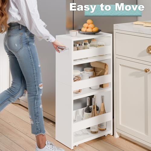MARTY Slim Rolling Storage Cart, Wood Utility Kitchen Bathroom Laundry Cart - Image 2