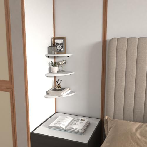HORLIMER 6 Pack Floating Corner Shelf Wall Mount for Bedroom(White) - Image 2