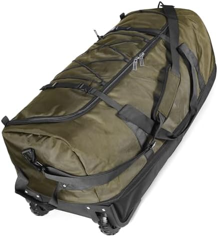 110L Expandable to 140L 32” Foldable Oxford Soft-Sided Rolling Duffle Bag with 2 Heavy-Duty Wheels,2 Large Compartments,Adjustable Shoulder Strap and Attached Organizer Pouch,Green by Unknown